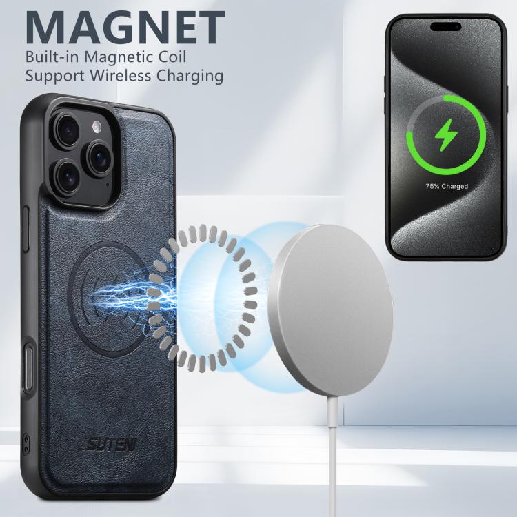 For iPhone 14 Suteni G5 Cowhide Leather MagSafe Magnetic Phone Case