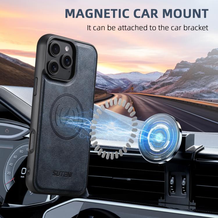 For iPhone 14 Suteni G5 Cowhide Leather MagSafe Magnetic Phone Case