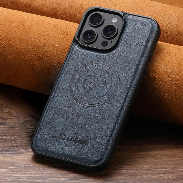 For iPhone 12 Suteni G5 Cowhide Leather MagSafe Magnetic Phone Case