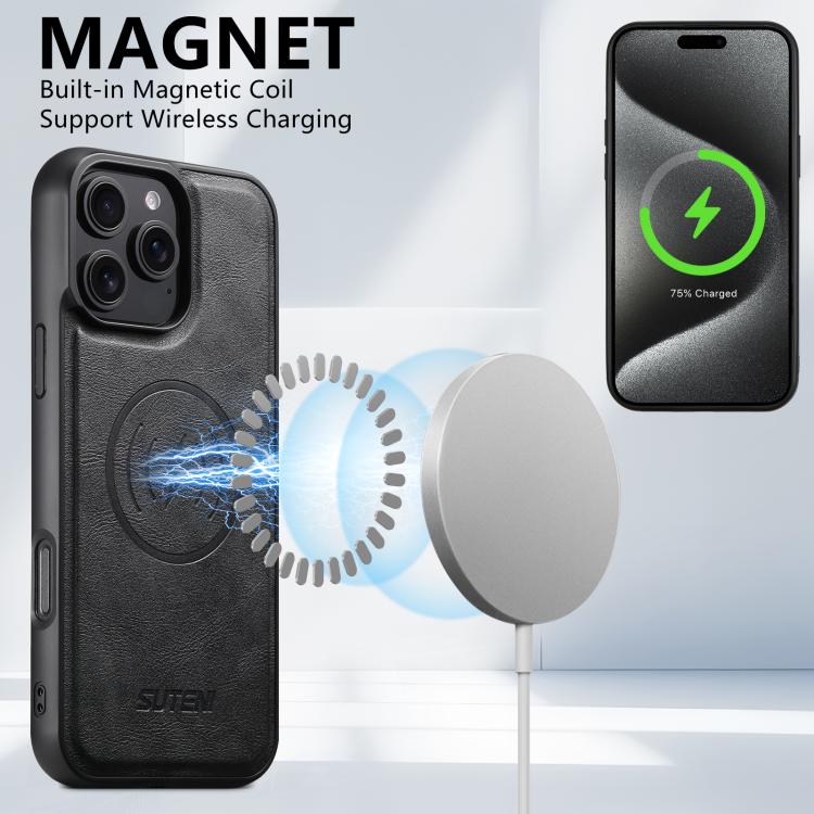 For iPhone 17 Suteni G5 Cowhide Leather MagSafe Magnetic Phone Case