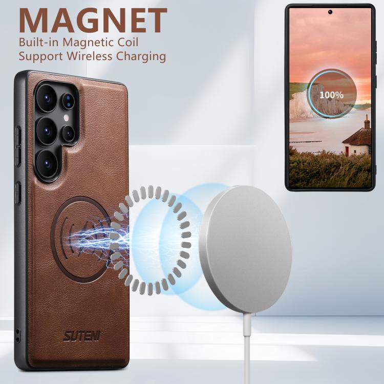 For Samsung Galaxy S24 Ultra 5G Suteni G5 Cowhide Leather Magnetic Phone Case