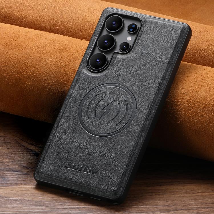 For Samsung Galaxy S23 Ultra 5G Suteni G5 Cowhide Leather Magnetic Phone Case