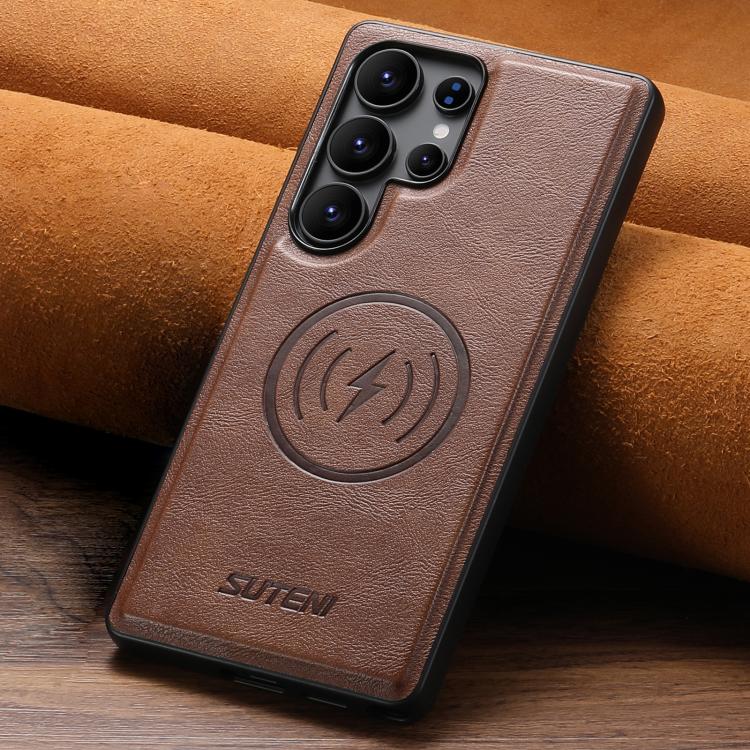 For Samsung Galaxy S23 Ultra 5G Suteni G5 Cowhide Leather Magnetic Phone Case