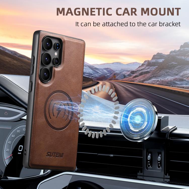 For Samsung Galaxy S23 Ultra 5G Suteni G5 Cowhide Leather Magnetic Phone Case