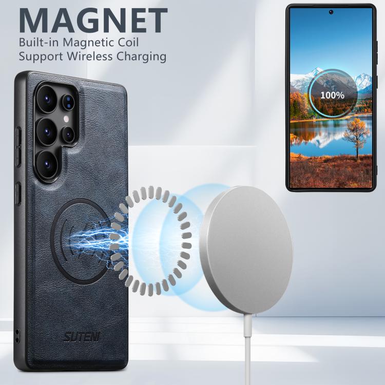 For Samsung Galaxy S23 Ultra 5G Suteni G5 Cowhide Leather Magnetic Phone Case