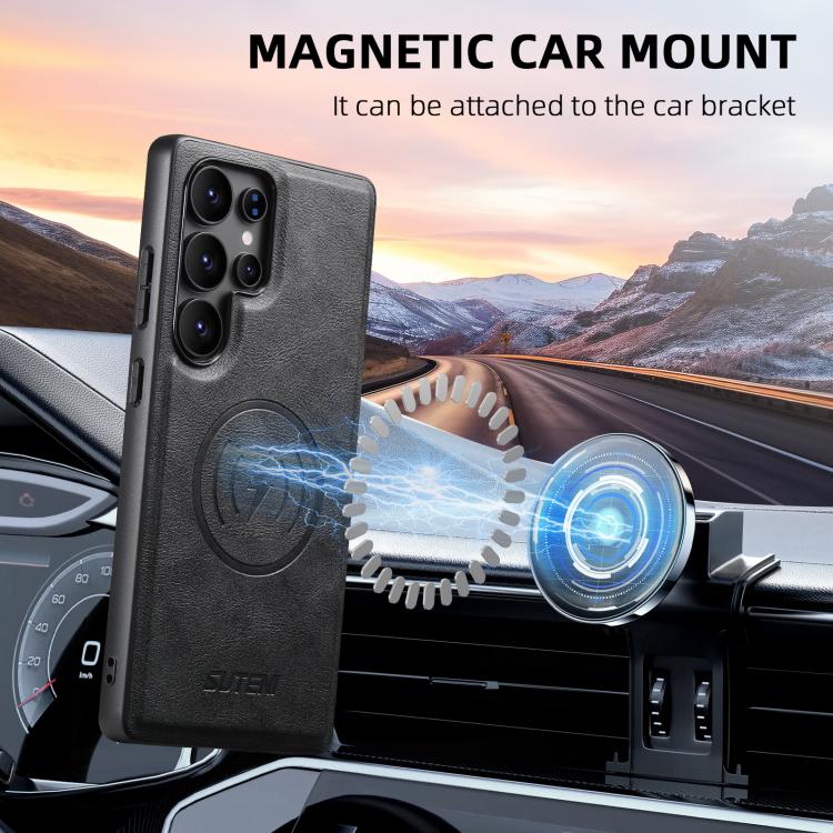For Samsung Galaxy S22 Ultra 5G Suteni G5 Cowhide Leather Magnetic Phone Case