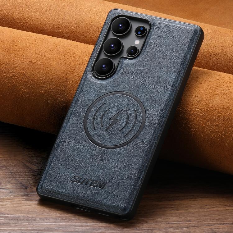For Samsung Galaxy S22 Ultra 5G Suteni G5 Cowhide Leather Magnetic Phone Case
