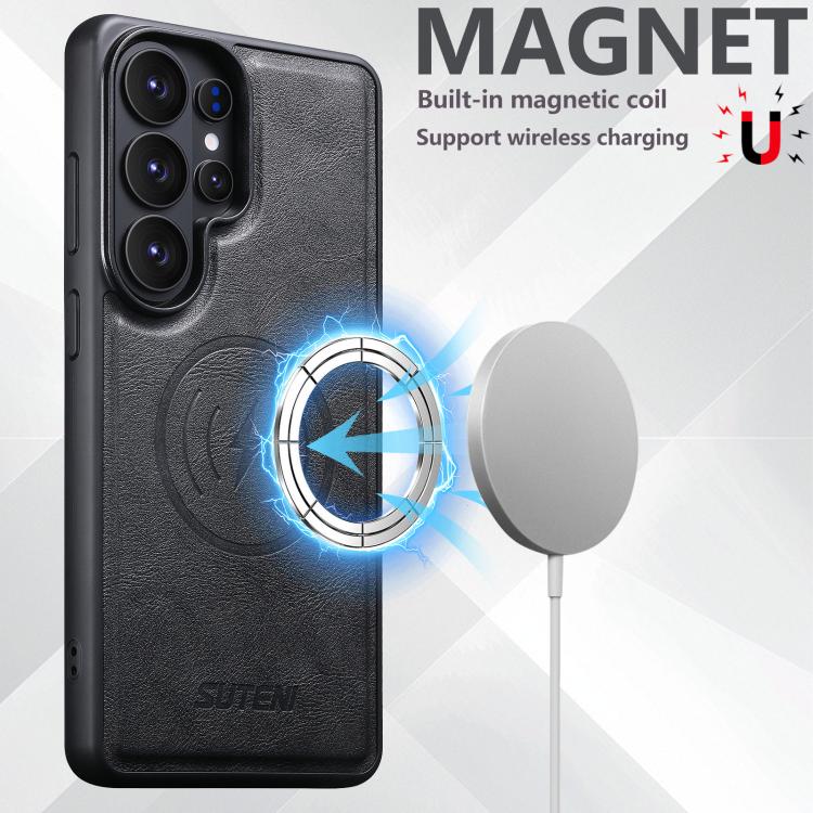 For Samsung Galaxy S26 Ultra 5G Suteni G5 Cowhide Leather Magnetic Phone Case