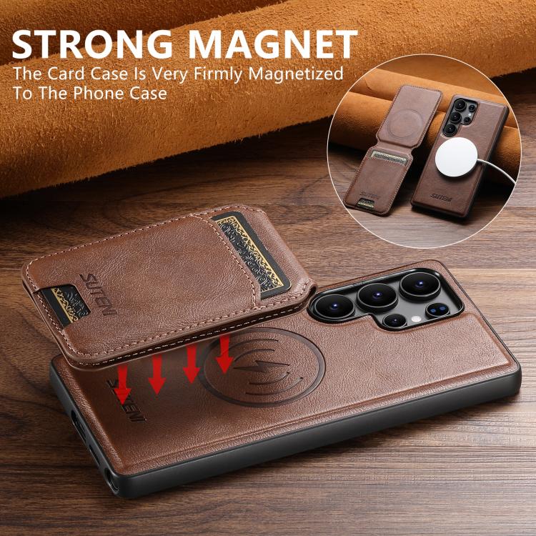 For Samsung Galaxy S25 Ultra 5G Suteni M5 Magnetic Card Bag MagSafe Cowhide Texture Leather Phone Case