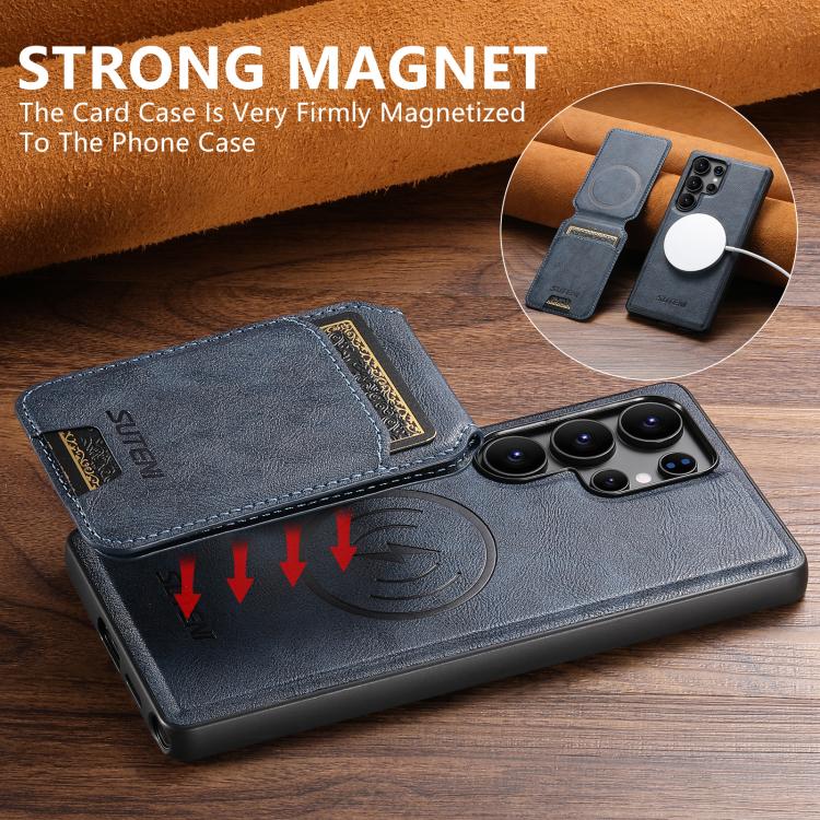 For Samsung Galaxy S25 Ultra 5G Suteni M5 Magnetic Card Bag MagSafe Cowhide Texture Leather Phone Case