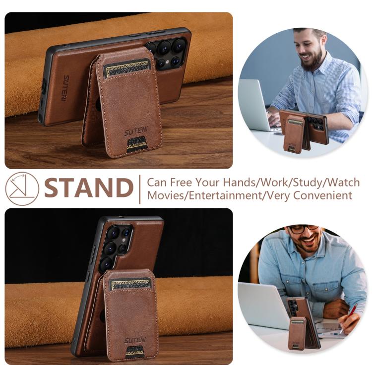 For Samsung Galaxy S24 Ultra 5G Suteni M5 Magnetic Card Bag MagSafe Cowhide Texture Leather Phone Case