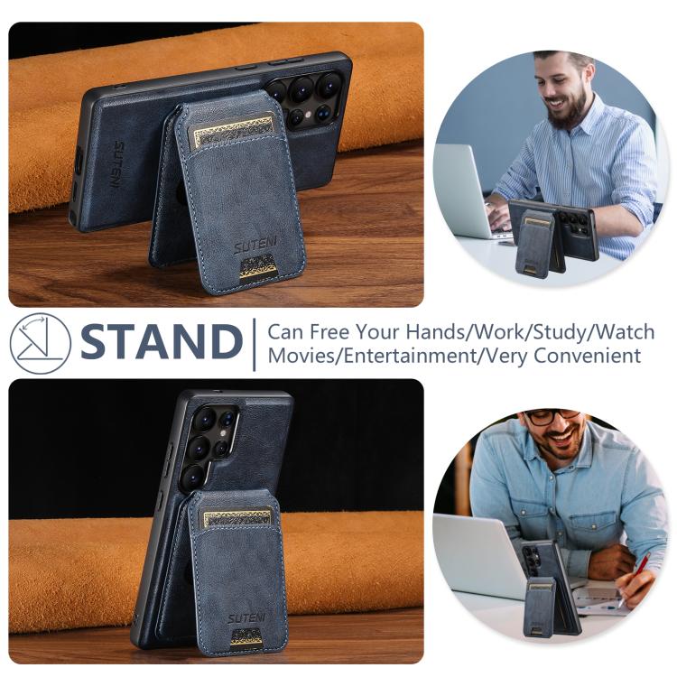 For Samsung Galaxy S24 Ultra 5G Suteni M5 Magnetic Card Bag MagSafe Cowhide Texture Leather Phone Case