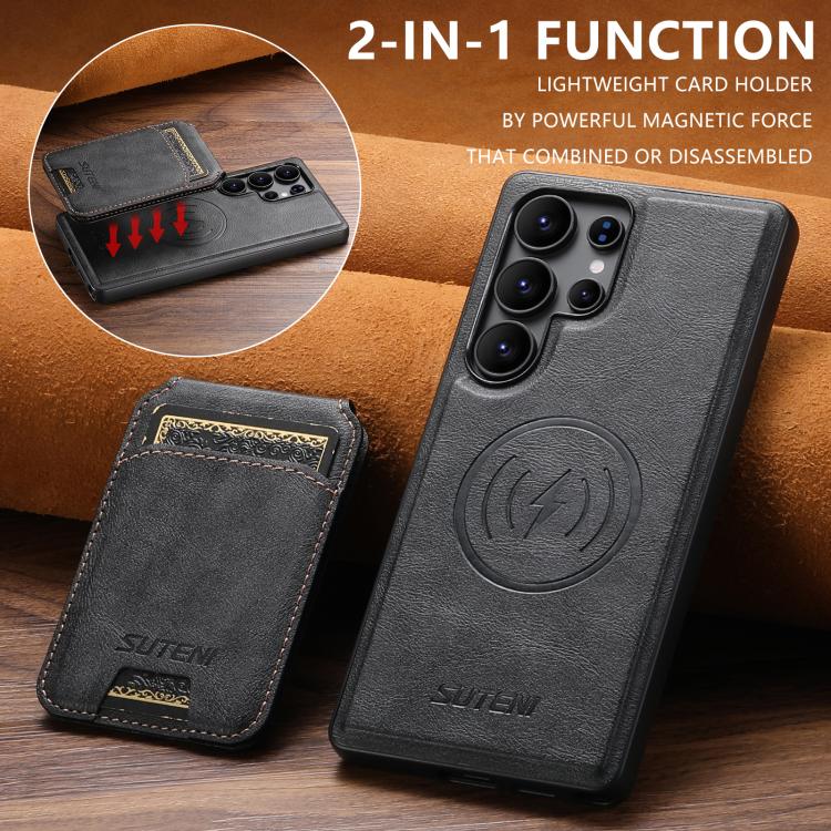 For Samsung Galaxy S23 Ultra 5G Suteni M5 Magnetic Card Bag MagSafe Cowhide Texture Leather Phone Case