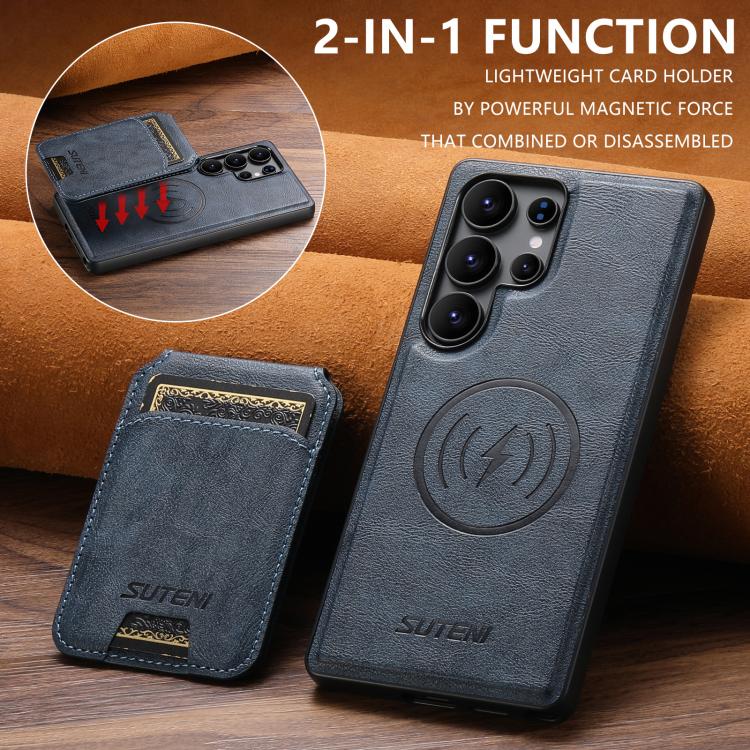 For Samsung Galaxy S23 Ultra 5G Suteni M5 Magnetic Card Bag MagSafe Cowhide Texture Leather Phone Case