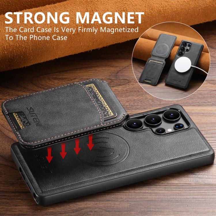 For Samsung Galaxy S22 Ultra 5G Suteni M5 Magnetic Card Bag MagSafe Cowhide Texture Leather Phone Case
