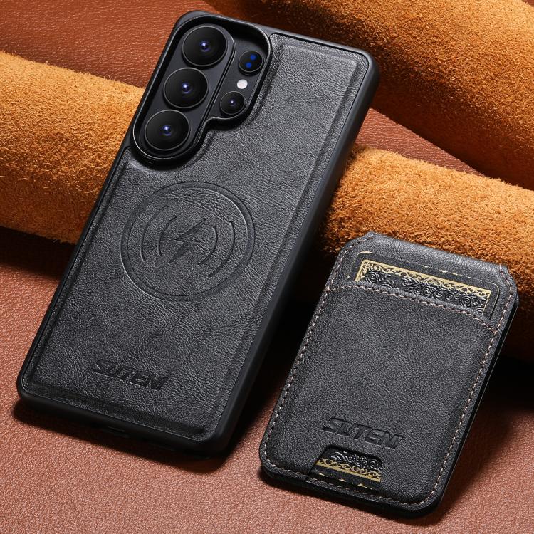 For Samsung Galaxy S26 Ultra 5G Suteni M5 Magnetic Card Bag MagSafe Cowhide Texture Leather Phone Case