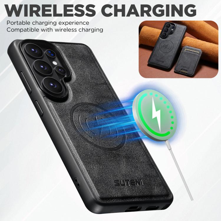 For Samsung Galaxy S26 Ultra 5G Suteni M5 Magnetic Card Bag MagSafe Cowhide Texture Leather Phone Case