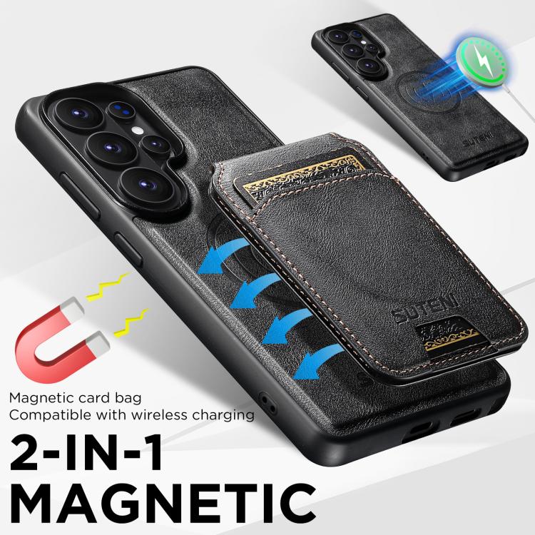 For Samsung Galaxy S26 Ultra 5G Suteni M5 Magnetic Card Bag MagSafe Cowhide Texture Leather Phone Case