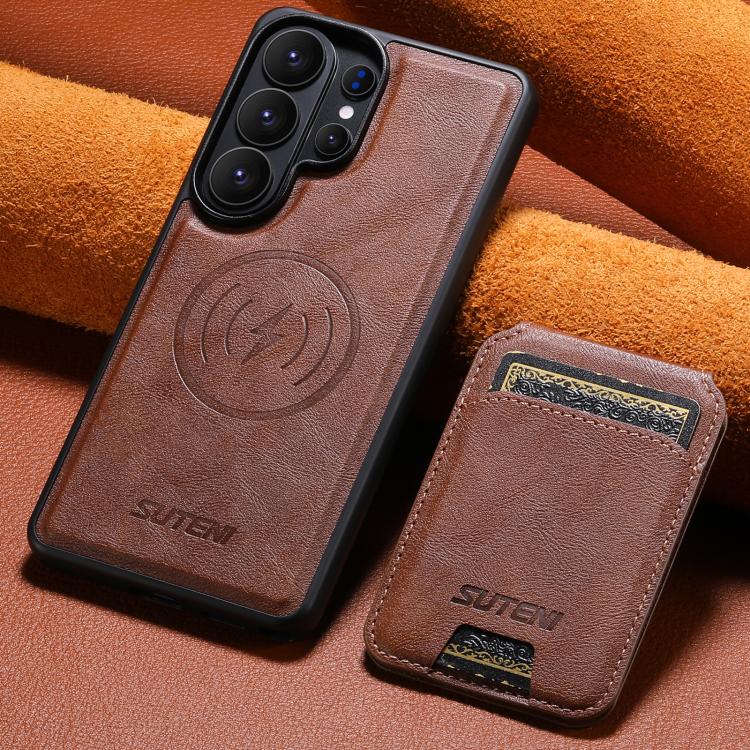For Samsung Galaxy S26 Ultra 5G Suteni M5 Magnetic Card Bag MagSafe Cowhide Texture Leather Phone Case
