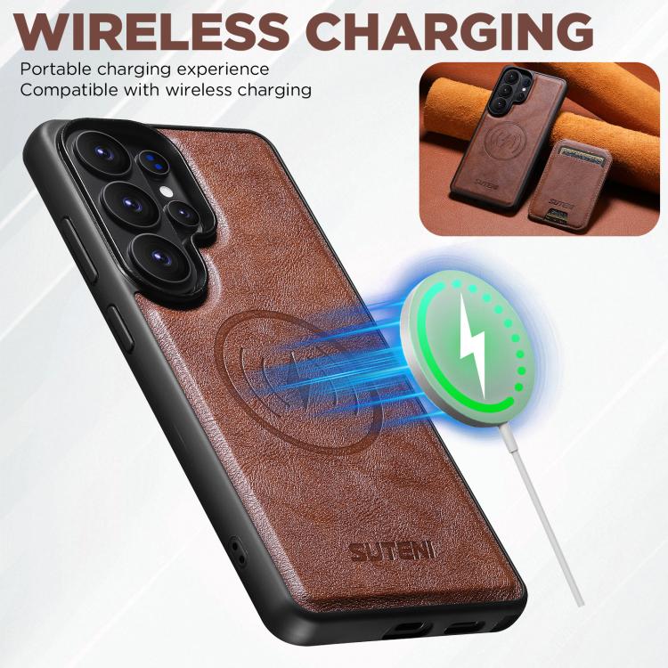 For Samsung Galaxy S26 Ultra 5G Suteni M5 Magnetic Card Bag MagSafe Cowhide Texture Leather Phone Case