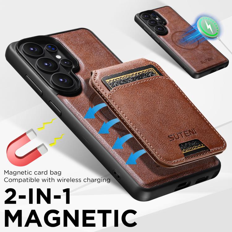 For Samsung Galaxy S26 Ultra 5G Suteni M5 Magnetic Card Bag MagSafe Cowhide Texture Leather Phone Case