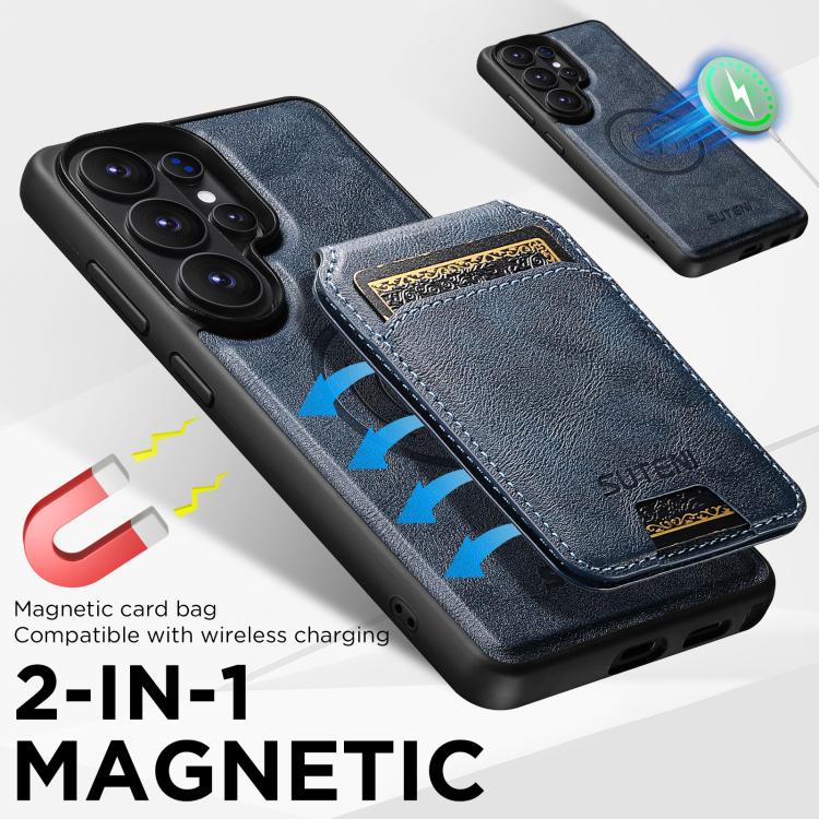 For Samsung Galaxy S26 Ultra 5G Suteni M5 Magnetic Card Bag MagSafe Cowhide Texture Leather Phone Case
