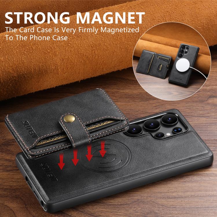 For Samsung Galaxy S25 Ultra 5G Suteni M4 Magnetic Card Bag MagSafe Leather Phone Case