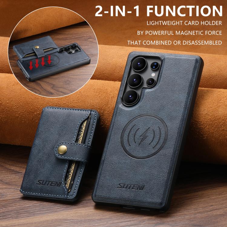 For Samsung Galaxy S25 Ultra 5G Suteni M4 Magnetic Card Bag MagSafe Leather Phone Case