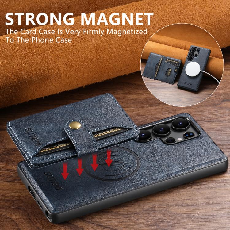 For Samsung Galaxy S25 Ultra 5G Suteni M4 Magnetic Card Bag MagSafe Leather Phone Case