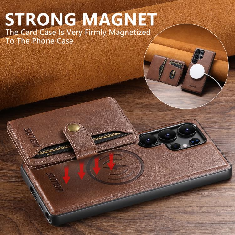 For Samsung Galaxy S24 Ultra 5G Suteni M4 Magnetic Card Bag MagSafe Leather Phone Case