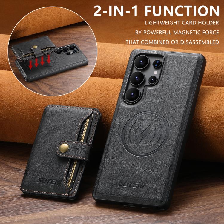 For Samsung Galaxy S23 Ultra 5G Suteni M4 Magnetic Card Bag MagSafe Leather Phone Case
