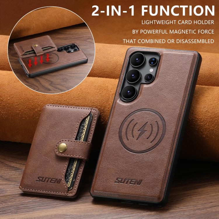 For Samsung Galaxy S23 Ultra 5G Suteni M4 Magnetic Card Bag MagSafe Leather Phone Case