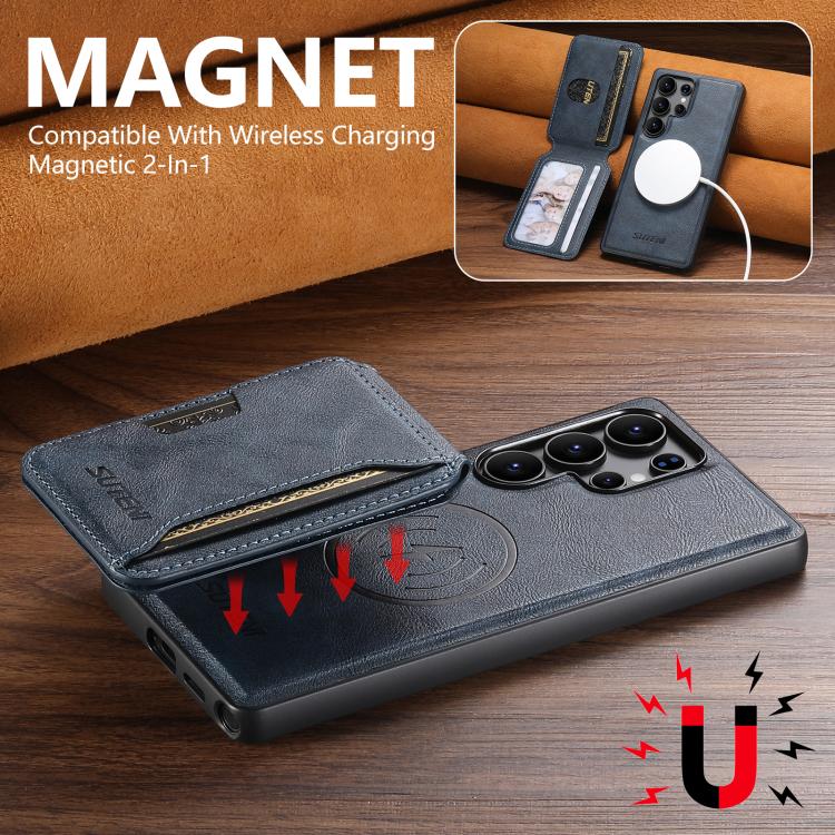 For Samsung Galaxy S24 Ultra 5G Suteni M3 Card Bag MagSafe Cowhide Texture Leather Phone Case