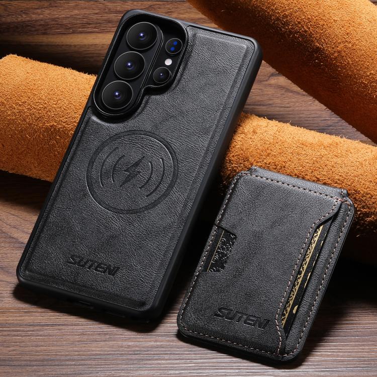 For Samsung Galaxy S26 Ultra 5G Suteni M3 Card Bag MagSafe Cowhide Texture Leather Phone Case