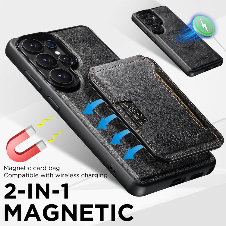 For Samsung Galaxy S26 Ultra 5G Suteni M3 Card Bag MagSafe Cowhide Texture Leather Phone Case