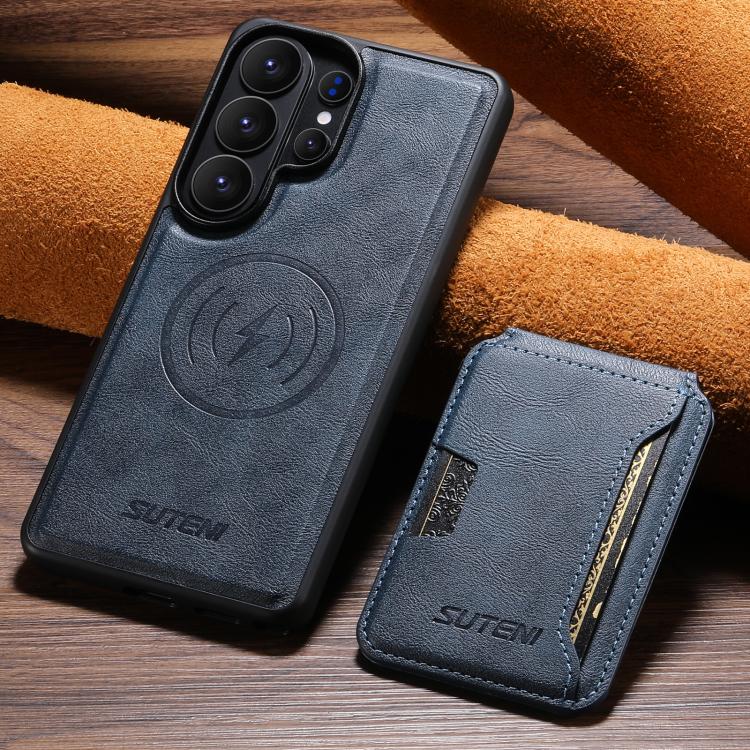 For Samsung Galaxy S26 Ultra 5G Suteni M3 Card Bag MagSafe Cowhide Texture Leather Phone Case