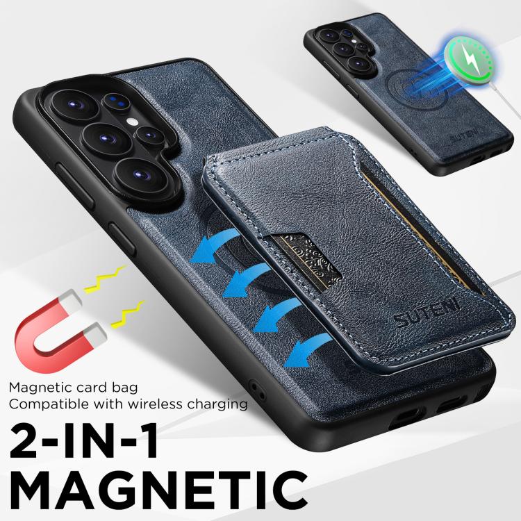 For Samsung Galaxy S26 Ultra 5G Suteni M3 Card Bag MagSafe Cowhide Texture Leather Phone Case
