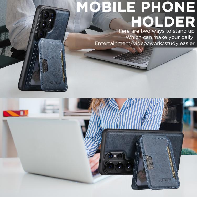 For Samsung Galaxy S26 Ultra 5G Suteni M3 Card Bag MagSafe Cowhide Texture Leather Phone Case