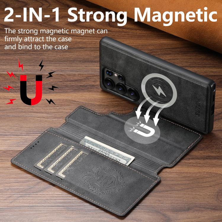 For Samsung Galaxy S22 Ultra 5G Suteni Q05 2-in-1 Multi-function Detachable Wallet MagSafe Phone Case