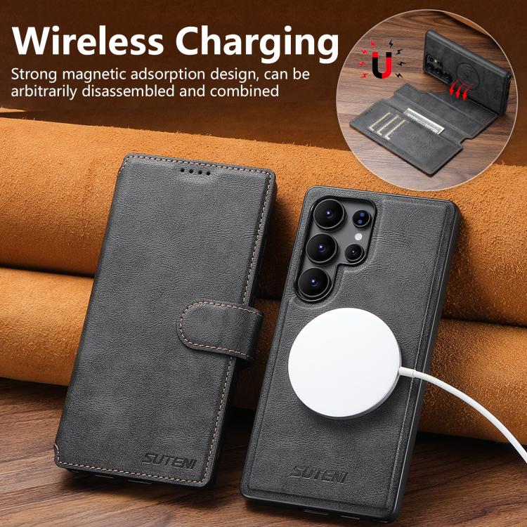 For Samsung Galaxy S22 Ultra 5G Suteni Q05 2-in-1 Multi-function Detachable Wallet MagSafe Phone Case