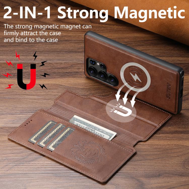 For Samsung Galaxy S22 Ultra 5G Suteni Q05 2-in-1 Multi-function Detachable Wallet MagSafe Phone Case