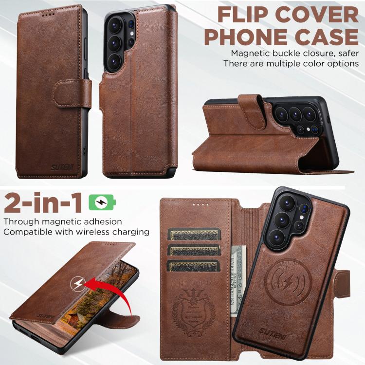 For Samsung Galaxy S26 Ultra 5G Suteni Q05 2-in-1 Multi-function Detachable Wallet MagSafe Phone Case