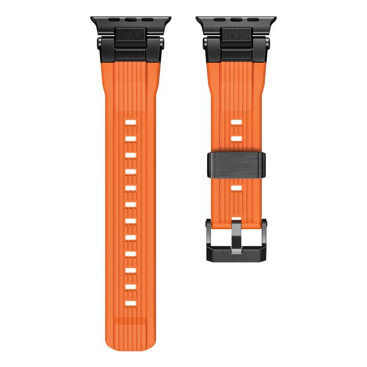 For Apple Watch 46mm / 49mm / 45mm / 44mm Stainless Steel Connector Vertical Grain TPU Watch Band