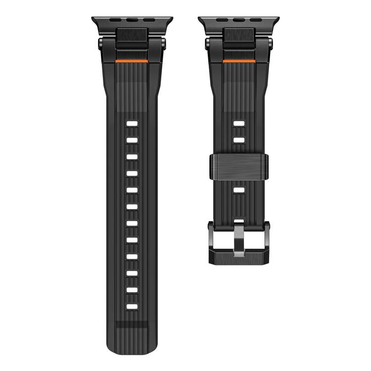 For Apple Watch 46mm / 49mm / 45mm / 44mm Stainless Steel Connector Vertical Grain TPU Watch Band