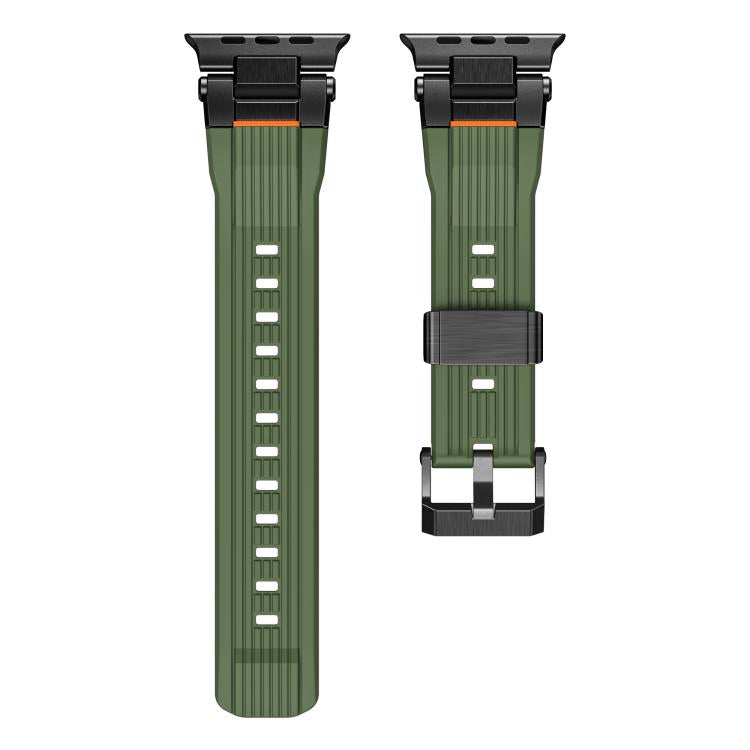 For Apple Watch 46mm / 49mm / 45mm / 44mm Stainless Steel Connector Vertical Grain TPU Watch Band
