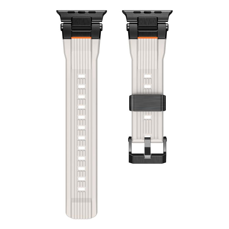 For Apple Watch 46mm / 49mm / 45mm / 44mm Stainless Steel Connector Vertical Grain TPU Watch Band