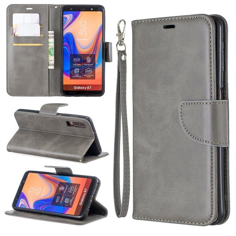 Retro Lambskin Texture Pure Color Horizontal Flip PU Leather Case for Galaxy A7 2018&A750, with Holder & Card Slots & Wallet & Lanyard