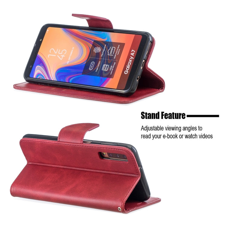 Retro Lambskin Texture Pure Color Horizontal Flip PU Leather Case for Galaxy A7 2018&A750, with Holder & Card Slots & Wallet & Lanyard