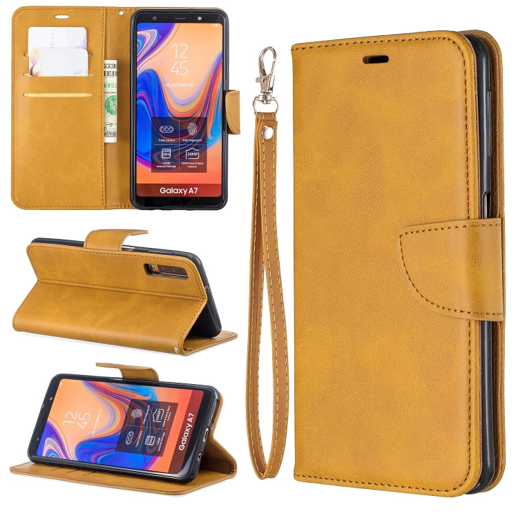 Retro Lambskin Texture Pure Color Horizontal Flip PU Leather Case for Galaxy A7 2018&A750, with Holder & Card Slots & Wallet & Lanyard