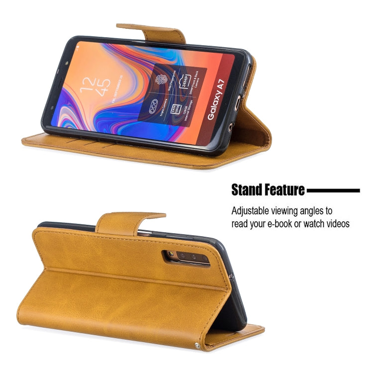 Retro Lambskin Texture Pure Color Horizontal Flip PU Leather Case for Galaxy A7 2018&A750, with Holder & Card Slots & Wallet & Lanyard